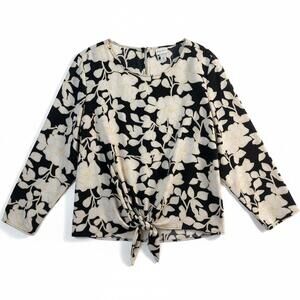Ava & Viv Black Cream Floral Tie Front Blouse Long Sleeve Plus Size 3X